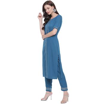 Blue woven crepe kurti 3