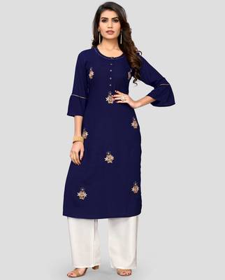 Women's Blue Rayon Straight Kurti 1