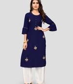 Women's Blue Rayon Straight Kurti