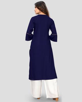Women's Blue Rayon Straight Kurti 2