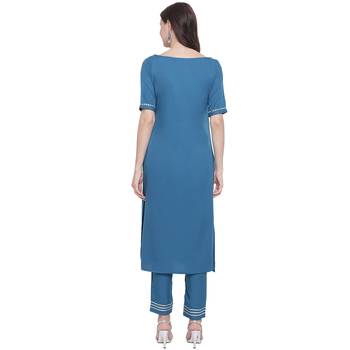 Blue woven crepe kurti 5