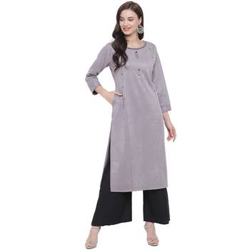 Grey embroidered polyester kurti 1