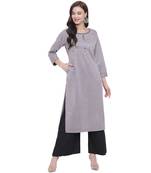 Grey embroidered polyester kurti