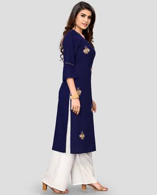 Women's Blue Rayon Straight Kurti 3