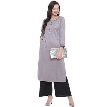Grey embroidered polyester kurti 2