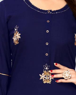 Women's Blue Rayon Straight Kurti 4