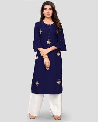 Women's Blue Rayon Straight Kurti 6