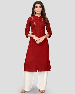 Women's Maroon Rayon Straight Kurti 1