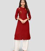 Women's Maroon Rayon Straight Kurti