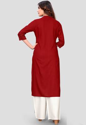Women's Maroon Rayon Straight Kurti 2