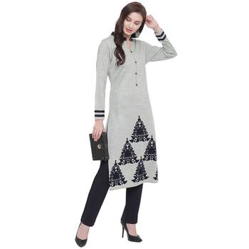 Grey embroidered polyester kurti 2