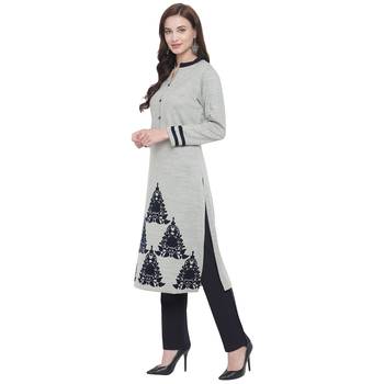 Grey embroidered polyester kurti 3