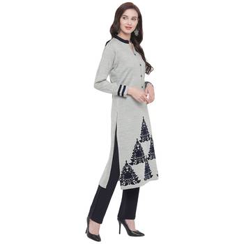 Grey embroidered polyester kurti 4