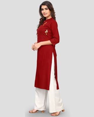 Women's Maroon Rayon Straight Kurti 4