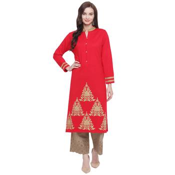 Red embroidered polyester kurti 1