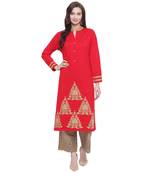 Red embroidered polyester kurti