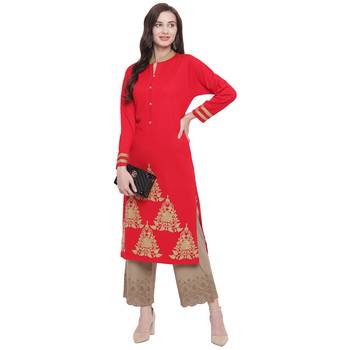 Red embroidered polyester kurti 2