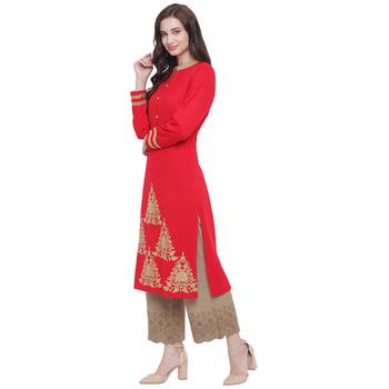 Red embroidered polyester kurti 3