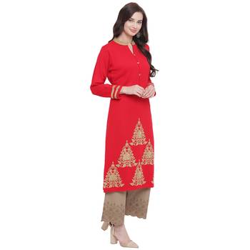 Red embroidered polyester kurti 4