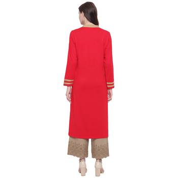 Red embroidered polyester kurti 5