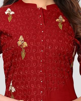 Women's Maroon Rayon Straight Kurti 5