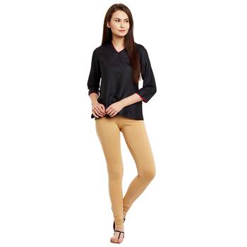 Beige plain cotton leggings 1