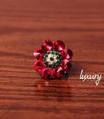Flower Shape Red Crystals studded RING, Adjustable Handmade, Precious Stone Jewelry