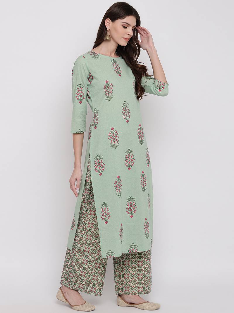 Green - Straight Cotton Jacquard Kurta for women 07
