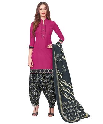 Women's Magenta & Black Printed Readymade Salwar Suit Set 1