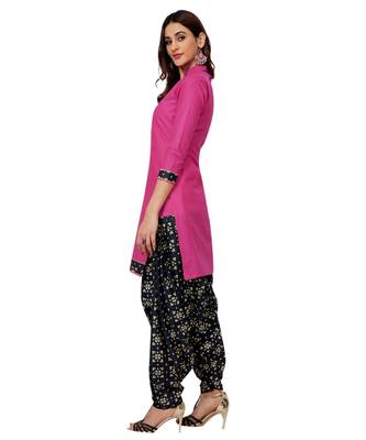 Women's Magenta & Black Printed Readymade Salwar Suit Set 3