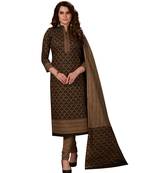 Women's Coffee Brown & Beige Cotton Printed Unstitch Dress Material With Dupatta