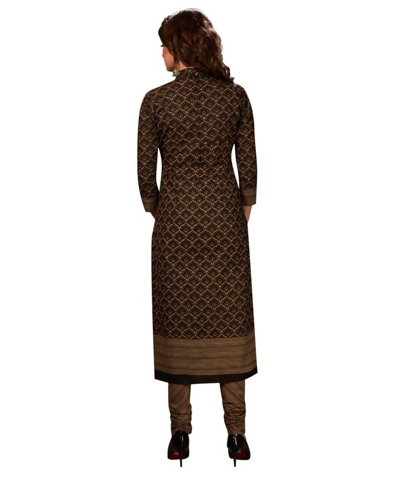 Women's Coffee Brown & Beige Cotton Printed Unstitch Dress Material With Dupatta