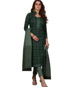 Women's Bottle Green Cotton Printed Unstitch Dress Material With Dupatta