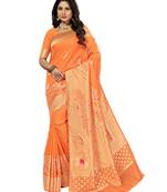 Peach woven silk blend saree with blouse