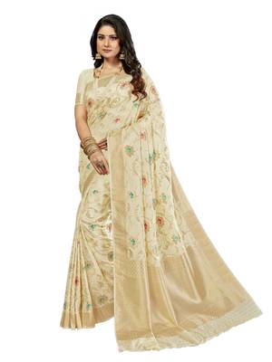 Off white woven silk blend saree with blouse 1