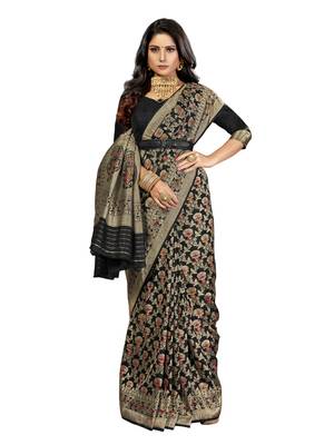 Black woven silk blend saree with blouse 1