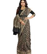 Black woven silk blend saree with blouse