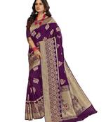 Purple woven silk blend saree with blouse