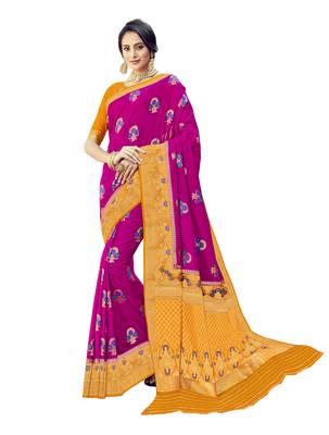 Pink woven silk blend saree with blouse 1
