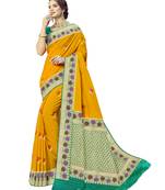 Golden woven silk blend saree with blouse
