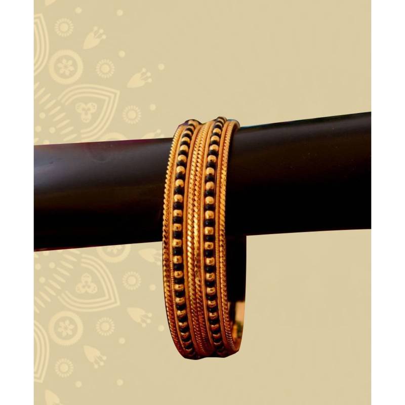 Golden Traditional Black Bead Gold Plated Pair Of Bangles  For Women And Girls