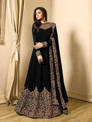 Black Embroidered Faux Georgette Anarakali With Dupatta Semi Stitched 1