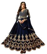 Navy-blue embroidered georgette salwar