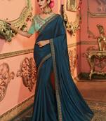   royal blue embroidered silk saree with blouse