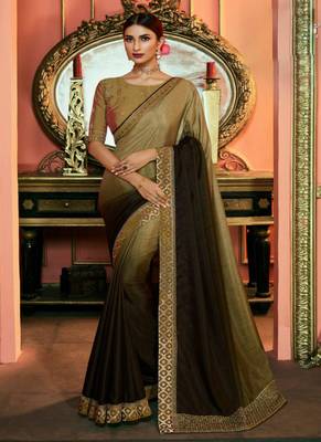 Mehendi embroidered silk saree with blouse 1