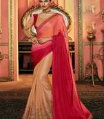 Peach embroidered satin saree with blouse