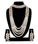 White Kundan Pearls Rani Haar Necklace with Maang Tikka Long Haram Bridal Jewellery Sets for Women and Girls
