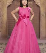 pink embroidered polyester kids girl gowns