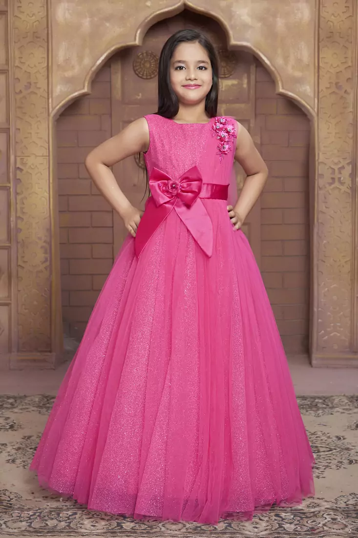 pink embroidered polyester kids girl gowns