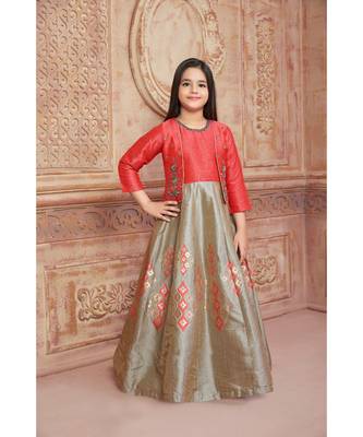 red embroidered polyester kids girl gowns 1